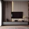 Minimal Grey Walnut TV Unit Design with Matte Finish Push Drawers