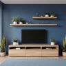 Scandinavian Oak TV Unit Design with Matte Finish Floating Shelves