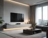Grey Modern TV Unit Design with PU in Matte Finish Floating Cabinet