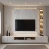 Champagne and Walnut Contemporary TV Unit Design with Marble Backdrop