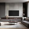 Modern Grey TV Unit Design with Extended Media Console and Push Drawer
