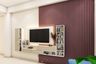 Beige and White Contemporary TV Unit Design with Vertical Panel Backdrop