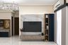 Contemporary TV Unit Design with Marble and Wood Contrast and Matte Finish
