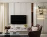 White Classic TV Unit Design with Open Shelves and Drawer Storage