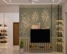 Contemporary TV Unit Design with Floating Walnut Console and Shelves