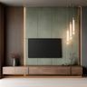 Walnut Contemporary TV Unit Design with Fluted Back Panel and LED Lighting