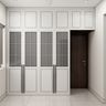 4-Door Classic Swing Wardrobe Design with White Finish and Glass Panels