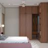 Contemporary Swing Wardrobe Design in Walnut Bronze Finish and Glass Display Shutter