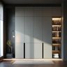 4-Door Minimal Grey Swing Wardrobe Design with Integrated Open Shelving