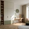 3-Door Contemporary Swing Wardrobe Design with Green and Cream Finish