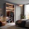 Modern 2-Door Sliding Wardrobe Design with Light Grey Finish and LED Lighting