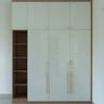 Contemporary Cream and Walnut Swing Wardrobe Design in Suede Finish