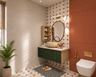 Bathroom Design with Fluted Vanity and Oval Mirror