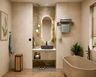 Bathroom Design with Standalone Bathtub and Backlit Pill Mirror