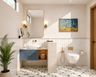 Bathroom Design with Fluted Wall Panel and Patterned Floor Tiles
