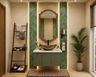 Bathroom Design with Ladder Shelf and Green Marble Accent Panels