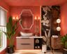 Bathroom Design with Botanical Mosaic Wall and Vintage Mirror