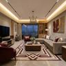 Living Room Flooring Design with Burgundy Zigzag Inlay