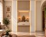 Wall Mounted Pooja Unit Design with White Jali Side Panels