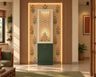 Tall Pooja Unit Design with Green Cabinet and Jali Door