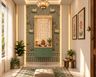 Pooja Room Design with Aloe Green Drawer and Pichwai Wall