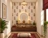 Wood Pooja Room Design with Backlit Arch and Lotus Lamp