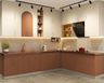 Kitchen Tile Design with Beige Stone Look and LED Strip