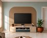 TV Unit Design with Terracotta Planter and Brass Lamps