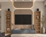 Contemporary Living Room Wall Design with Blue Grey Storage Drawers