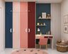 Color Blocked Swing Wardrobe Design with Integrated Study