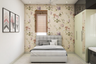 Compact Guest Room With Floral Wallpaper - Livspace