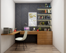 Spacious Home Office Interior Design with Shelves and Dark Wall - Livspace