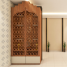 Classic Open Pooja Room Design with Jali Pattern Door and Storage - Livspace