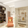 Modern Pooja Room Design with Open Shelves and Storage Drawers - Livspace