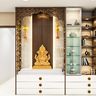 Modern Compact Pooja Room Design Idea in Brown and White - Livspace