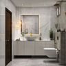 Bathroom Design With Glossy Grey And Cream Surfaces - Livspace