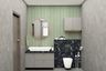 Bathroom Design With Green And Exposed Concrete Tiles - Livspace