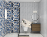 Spacious Bathroom Design With Blue And White Tiles - Livspace