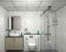 Monochromatic Bathroom Design With Hexagonal Patterned Tiles - Livspace