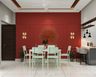 Modern Dining Room Design With Maroon Accent Wall - Livspace