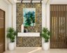Foyer With Blue And Gold Wallpaper - Livspace
