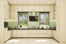 Off-White And Green Kitchen Design - Livspace