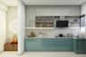 L-Shaped Kitchen With Aqua-Blue Modular Cabinets - Livspace