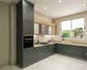 L-Shape Grey And Wood Kitchen - Livspace