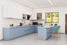 Blue And White Open Kitchen - Livspace