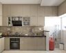 L-Shaped Beige Kitchen With Janitor Unit - Livspace