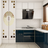 Blue And White Kitchen With Pooja Unit - Livspace