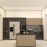 Modular Black And Wood Kitchen - Livspace
