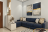 Dark Blue L-Shaped Sofa In Living Room - Livspace