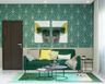 Modern Living Room Design With Green Geometric Wallpaper - Livspace
